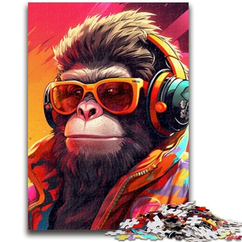 Puzzle für Erwachsene, 1000 Teile, Affenkopfhörer-Puzzles für Teenager, tolles Geschenk für die ganze Familie ab 14 Jahren (50x75cm) von GKJPOXZJ
