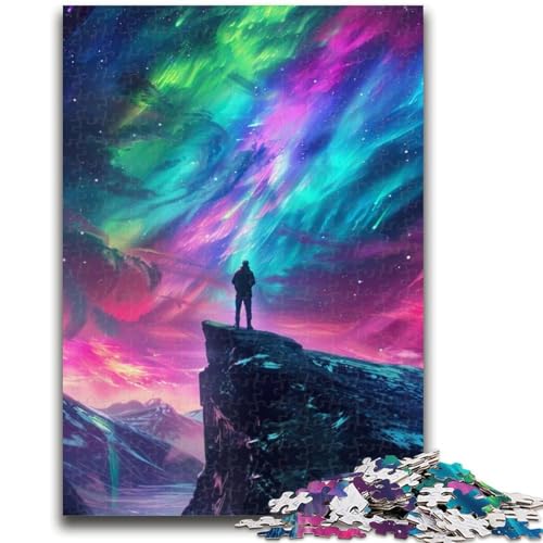 Puzzle für Erwachsene, 1000 Teile, Aurora Borealis auf Einer Klippe, Teenager-Puzzle, anspruchsvolles Spiel, Spielzeug, Wanddekoration, einzigartige Geburtstags, (50x75cm) von GKJPOXZJ