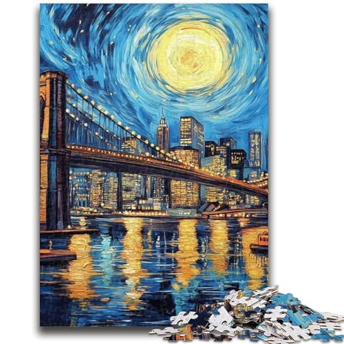 Puzzle für Erwachsene, 1000 Teile, Brooklyn Bridge Night, 1000-teiliges Puzzle, Familienaktivität, Spaß zu Hause, Geburtstagsgeschenk, Reisegeschenke (50x75cm) von GKJPOXZJ