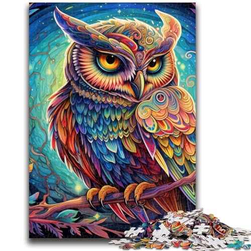 Puzzle für Erwachsene, 1000 Teile, Bunte Kunst-Eule, Teenager-Puzzle, Lernspiele, Heimdekoration, Geburtstagsgeschenk, Geschenke, Wandkunst (50x75cm) von GKJPOXZJ