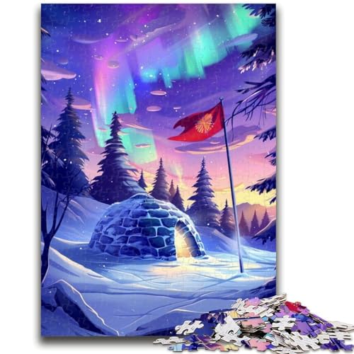Puzzle für Erwachsene, 1000 Teile, Eisschlösser unter der Aurora Borealis, 1000-teiliges Puzzle, Zeitvertreib zu Hause mit passendem Poster und Quizblatt (75x50cm) von GKJPOXZJ