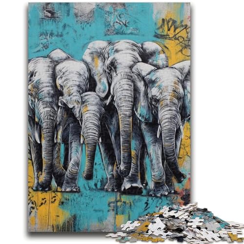 Puzzle für Erwachsene, 1000 Teile, Elefanten-Ölgemälde, Puzzles für Erwachsene, Lernspiel für Geburtstag, Weihnachten, für Kinder ab 14 Jahren (26x38cm) von GKJPOXZJ