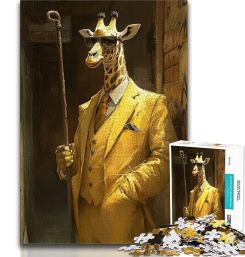 Puzzle für Erwachsene, 1000 Teile, Giraffe im Anzug, hilft dem Gehirn, süchtig machendes Spielzeug zu trainieren, um Geduld zu fördern, perfekte Dekoration, 38x26cm von GKJPOXZJ