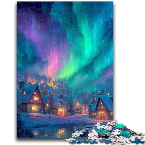 Puzzle für Erwachsene, 1000 Teile, Häuser unter der Aurora, Puzzles für Teenager, Stressabbau, Wunschliste zum Zeitvertreib zu Hause mit dem Weihnachtsmann (26x38cm) von GKJPOXZJ