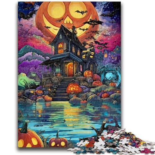 Puzzle für Erwachsene, 1000 Teile, Halloween-Schloss-Puzzles für Erwachsene, Stressabbau, schwierige Herausforderung, Heimdekorationsspielzeug (38x26cm) von GKJPOXZJ