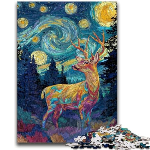 Puzzle für Erwachsene, 1000 Teile, Hirsch unter dem Nachthimmel, Puzzles für Erwachsene, Lernspiel für Geburtstag, Weihnachten, für Kinder ab 14 Jahren (26x38cm) von GKJPOXZJ