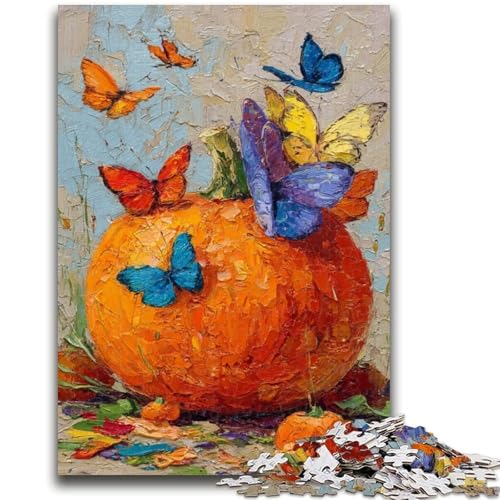 Puzzle für Erwachsene, 1000 Teile, Kürbisse und Blaue Schmetterlinge, Teenager-Puzzles, Stressabbau, schwierige Herausforderung, Wichtelgeschenke (50x75cm) von GKJPOXZJ
