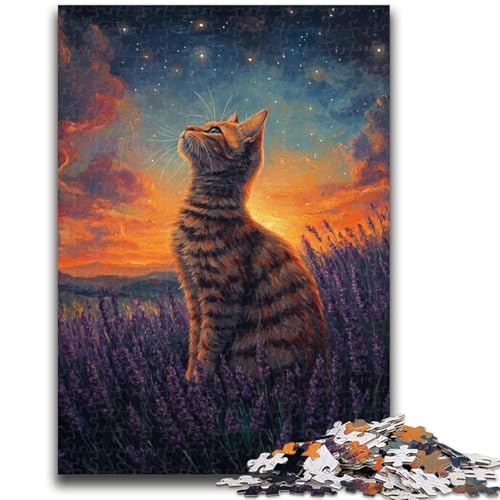 Puzzle für Erwachsene, 1000 Teile, Lavendelkatzen-Puzzle, anspruchsvolles Spiel, Geschenke, ganze Familie (38x26cm) von GKJPOXZJ