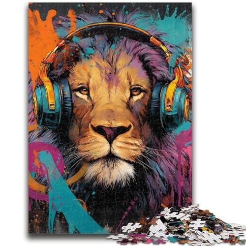 Puzzle für Erwachsene, 1000 Teile, Löwe mit Kopfhörern, Puzzle für Erwachsene, Dekomprimierendes intellektuelles Lernspielzeug, Geburtstagsgeschenk (75x50cm) von GKJPOXZJ