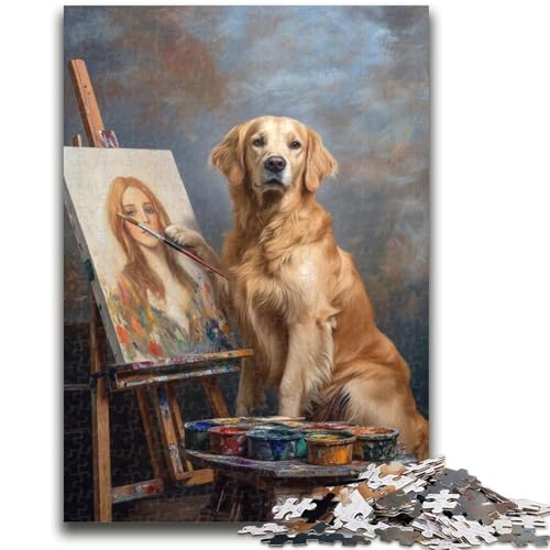 Puzzle für Erwachsene, 1000 Teile, Maler, Golden Retriever, Puzzle für Erwachsene, Spielzeug, Lernspiele, Stressabbau, einzigartige Geburtstags- und Geschenkideen, (38x26cm) von GKJPOXZJ