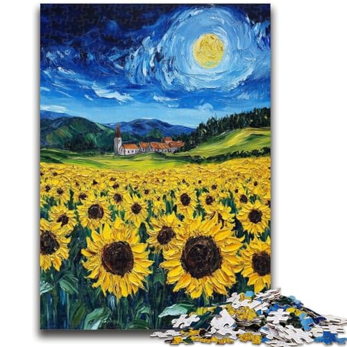 Puzzle für Erwachsene, 1000 Teile, Nachthimmel-Sonnenblumen-Puzzle für Erwachsene, Lernspiel für Geburtstag, Weihnachten, für Kinder ab 14 Jahren (26x38cm) von GKJPOXZJ