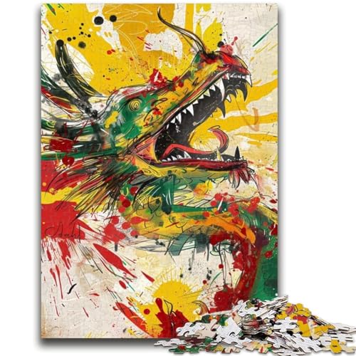 Puzzle für Erwachsene, 1000 Teile, Ölgemälde mit chinesischem Drachen, Geburtstagsgeschenk, Geschenke, Wandkunst, für Kinder ab 14 Jahren (26x38cm) von GKJPOXZJ