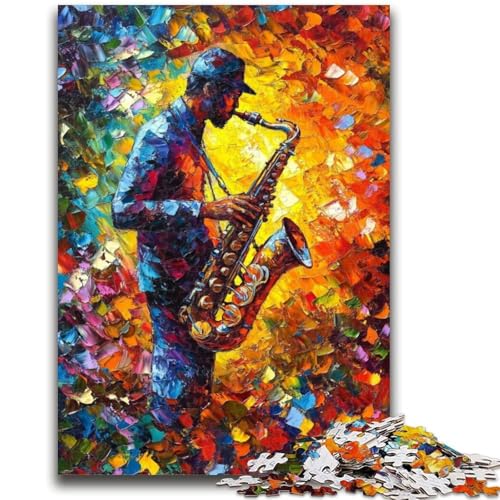 Puzzle für Erwachsene, 1000 Teile, Saxophon-Ölgemälde-Puzzles für Erwachsene, Lernspiel für Geburtstag, Weihnachten, für Kinder ab 14 Jahren (50x75cm) von GKJPOXZJ