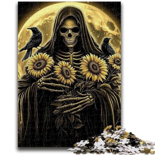 Puzzle für Erwachsene, 1000 Teile, Sonnenblumen-Totenkopf-Puzzle für Erwachsene, Lernspiel für Geburtstag, Weihnachten, für Kinder ab 14 Jahren (26x38cm) von GKJPOXZJ