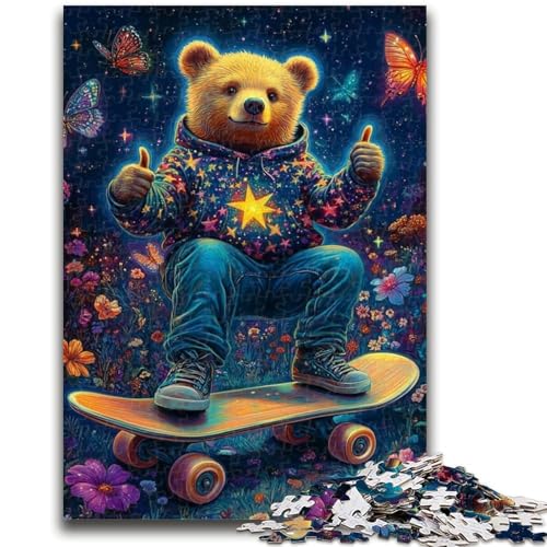 Puzzle für Erwachsene, 1000 Teile, Teddybär-Skateboard-Puzzles für Teenager, Lernspiele, Heimdekoration, Geburtstagsgeschenk, Geschenke, Wandkunst (38x26cm) von GKJPOXZJ