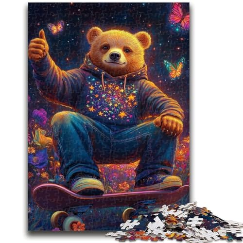 Puzzle für Erwachsene, 1000 Teile, Teddybär-Skateboard-Puzzles für Teenager, anspruchsvolle Spielgeschenke, ganze Familie (38x26cm) von GKJPOXZJ