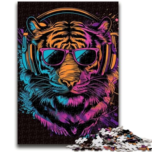 Puzzle für Erwachsene, 1000 Teile, Tiger mit Kopfhörern, anspruchsvolles Spiel, Geschenke, ganze Familie (50x75cm) von GKJPOXZJ