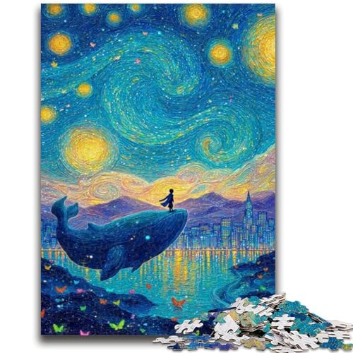 Puzzle für Erwachsene, 1000 Teile, Wale am Nachthimmel, Puzzle für Erwachsene, Lernspiel zum Geburtstag, Weihnachten, für Kinder ab 14 Jahren (26x38cm) von GKJPOXZJ