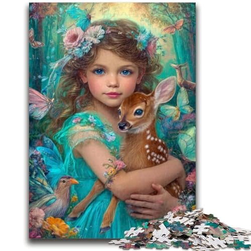 Puzzle für Erwachsene, 1000 Teile, kleines Mädchen und Hirschbaby, Puzzle für Erwachsene, Stressabbau, schwierige Herausforderung, einzigartige Heimdekoration und Geschenke, (38x26cm) von GKJPOXZJ