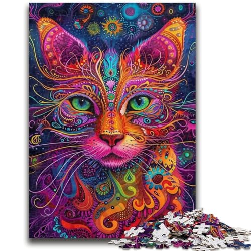 Puzzle für Erwachsene, 1000 Teile, psychedelische Katzenpuzzles für Erwachsene, Lernspiel für Geburtstag, Weihnachten, für Kinder ab 14 Jahren (26x38cm) von GKJPOXZJ