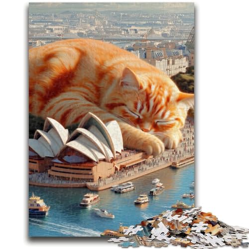 Puzzle für Erwachsene, 1000 Teile, schlafende orangefarbene Katze, Puzzle für Erwachsene, Lernspiel für Geburtstag, Weihnachten, für Kinder ab 14 Jahren (26x38cm) von GKJPOXZJ