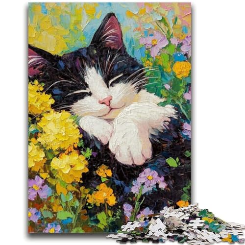 Puzzle für Erwachsene, 1000 Teile, schwierig, Blumenkatze, 1000 Teile für Teenager, Lernspielzeug, lustige Familienspiele, einzigartige Heimdekoration (38x26cm) von GKJPOXZJ