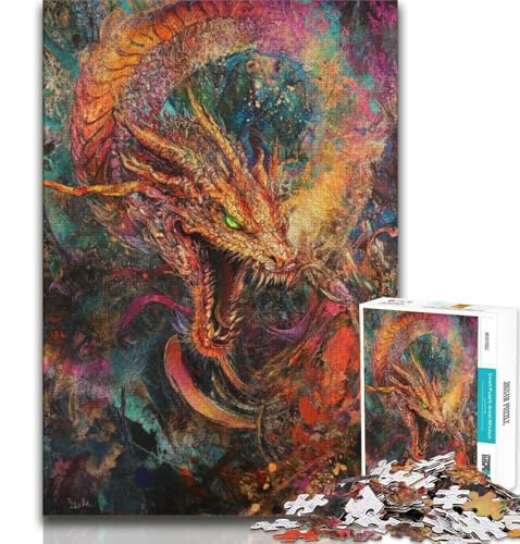 Puzzle für Erwachsene, 1000 Teile, schwieriger Fantasy-Drache, anspruchsvolles Spiel und Familienspiel mit passendem Poster und Quizblatt, 75x50cm von GKJPOXZJ