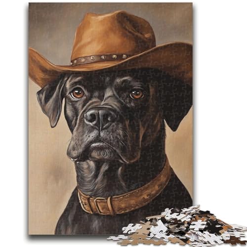Puzzle für Erwachsene, 1000 Teile, schwieriges Cowboy-Boxer-Hund-Puzzle für Erwachsene, Stressabbau, Staycation, Zeitvertreib, Heimdekorationsspielzeug (26x38cm) von GKJPOXZJ