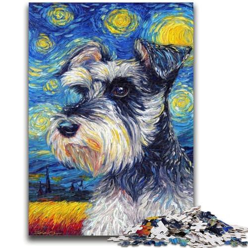 Puzzle für Erwachsene, Schnauzer-Hund unter dem Nachthimmel, Puzzle für Erwachsene, Lernspiele, Heimdekoration, geeignet für die Schreibtischdekoration (26x38cm) von GKJPOXZJ