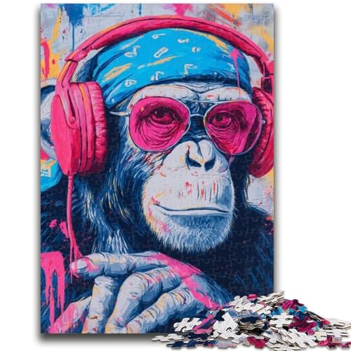 Puzzle für Erwachsene 1000 Teile Schimpanse mit Kopfhörer-Puzzles, Lernspielzeug, Familienspiele, einzigartige Geburtstags- und Geschenkideen (38x26cm) von GKJPOXZJ