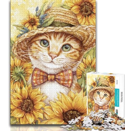 Puzzle für Erwachsene 1000 Teile Sonnenblumenkatze, anspruchsvolles Spiel und Lernspiel für die ganze Familie zum Geburtstag, Weihnachten, 75x50cm von GKJPOXZJ