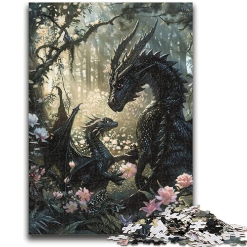 Puzzle für Erwachsene und Jugendliche, 1000 Teile, Wald-Schwarzdrache-Puzzles für Erwachsene, anspruchsvolles Spiel, ganze Familie (75x50cm) von GKJPOXZJ
