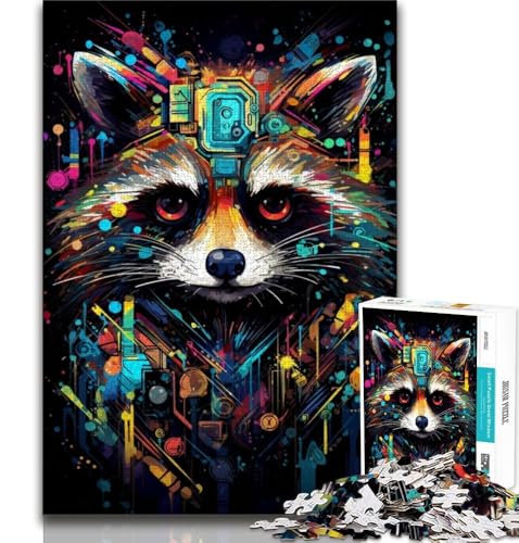 Puzzle für Erwachsene und Jugendliche, 1000 Teile, psychedelisches Tier, Waschbär, anspruchsvoll zu vervollständigen, Aber lustig und humorvoll, Geburtstagsgeschenk, Geschenke, Wandkunst, 75x50cm von GKJPOXZJ
