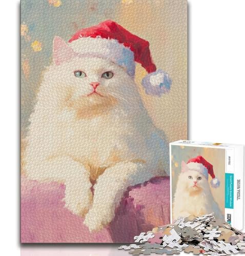 Puzzle für Erwachsene und Jugendliche, 1000 Teile, weiße Katze mit Weihnachtsmannmütze, Familienspiel zum Stressabbau, schwierige Herausforderung, stärkt die Liebe zwischen Paaren, 38x26cm Puzzle für Erwachsene und Jugendliche, 1000 Teile, weiße Katze mit Weihnachtsmannmütze, Familienspiel zum Stressabbau, schwierige Herausforderung, stärkt die Liebe zwischen Paaren, 38x26cm von GKJPOXZJ