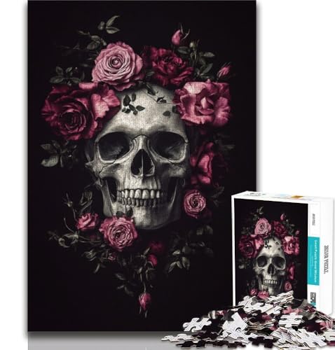 Puzzle für Erwachsene und Jugendliche, Puzzle „Totenkopf-Rose“, anspruchsvolles Spiel, ganze Familie, 38x26cm von GKJPOXZJ