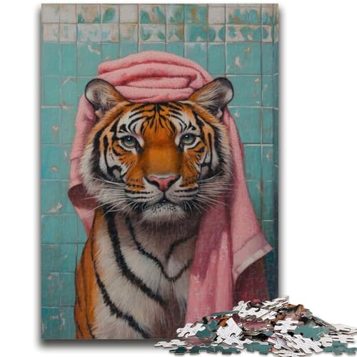 Puzzle für Erwachsene und Jugendliche, Tiger im Badezimmer, 1000 Teile für Erwachsene, lustige Spiele, jedes Teil ist einzigartig – anspruchsvolles Familienspiel, (38x26cm) von GKJPOXZJ