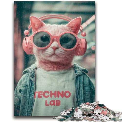 Puzzle für Jugendliche 1000 Teile Katze mit Kopfhörer 1000 Teile für Erwachsene, Quizspiel ganze Familie (50x75cm) von GKJPOXZJ
