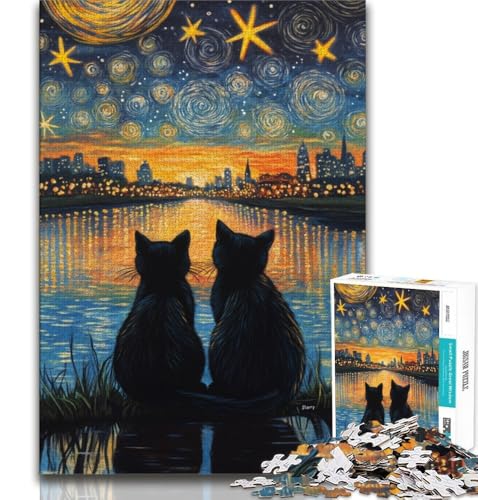 Puzzle für Teenager, 1000 Schwarze Katzen unter dem Nachthimmel, Lernspiele, Heimdekoration, Lernspiel für Geburtstag, Weihnachten, 38x26cm von GKJPOXZJ