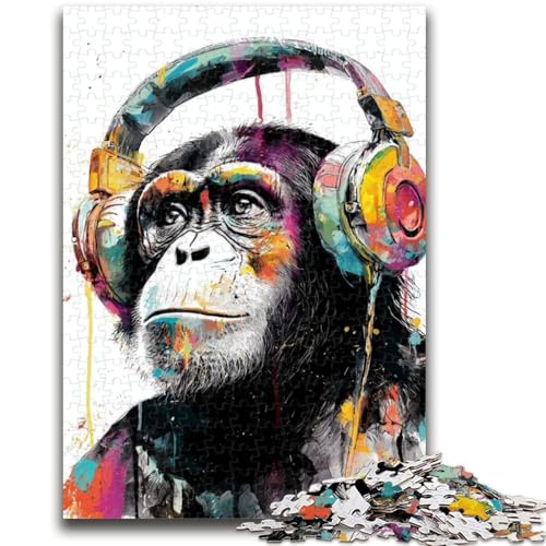 Puzzle für Teenager, 1000 Teile, AFFE mit Kopfhörer, 1000 Teile für Erwachsene, ganze Familie, geeignet für Kinder ab 14 Jahren (38x26cm) von GKJPOXZJ