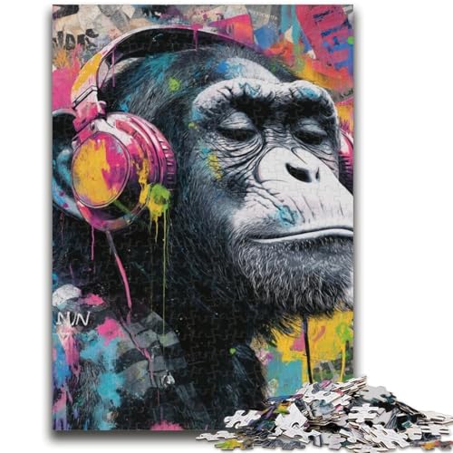 Puzzle für Teenager, 1000 Teile, AFFE mit Kopfhörer, 1000 Teile für Erwachsene, ganze Familie, geeignet für Kinder ab 14 Jahren (38x26cm) von GKJPOXZJ