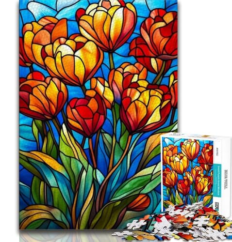 Puzzle für Teenager, 1000 Teile, Buntglas-Tulpen, Stressabbau, schwierige Herausforderung mit passendem Poster und Quizblatt, 75x50cm Puzzle für Teenager, 1000 Teile, Buntglas-Tulpen, Stressabbau, schwierige Herausforderung mit passendem Poster und Quizblatt, 75x50cm von GKJPOXZJ