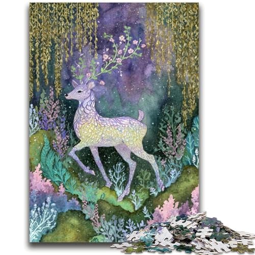 Puzzle für Teenager, 1000 Teile, Fantasy-Hirsch-Puzzle für Erwachsene, Staycation Kill Time mit passendem Poster und Quizblatt (50x75cm) von GKJPOXZJ