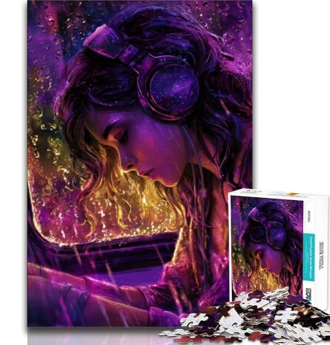 Puzzle für Teenager, 1000 Teile, Frau hört Musik, hilft dem Gehirn beim Trainieren, süchtig machendes Spielzeug, um Geduld zu fördern, Geschenk zum Geburtstag, 38x26cm von GKJPOXZJ