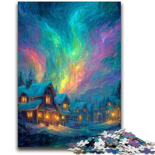 Puzzle für Teenager, 1000 Teile, Häuser unter der Aurora, Teenager-Puzzles, Lernspiele, Heimdekoration, geeignet für die Schreibtischdekoration (75x50cm) von GKJPOXZJ
