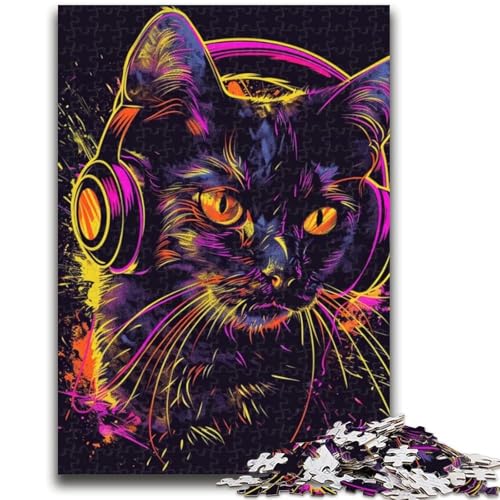 Puzzle für Teenager, 1000 Teile, Katze mit Kopfhörern und Sonnenbrille, 1000-teiliges Puzzle, Lernspielzeug, Familienspiele, Geschenke für Freunde und Familie (50x75cm) von GKJPOXZJ