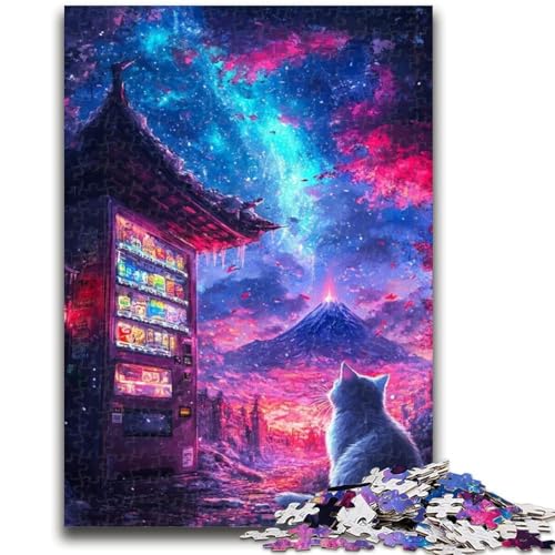 Puzzle für Teenager, 1000 Teile, Katze unter dem Berg Fuji, Puzzle für Erwachsene, Lernspiele, Wanddekoration, einzigartige Geburtstags (38x26cm) von GKJPOXZJ