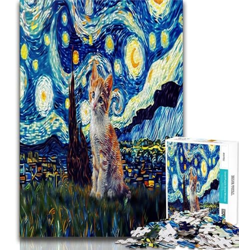 Puzzle für Teenager, 1000 Teile, Katze unter dem Nachthimmel, Spielzeug, Lernspiele, Stressabbau, tolle Geschenke und Spielzeuge, 38x26cm von GKJPOXZJ