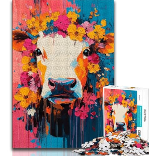 Puzzle für Teenager, 1000 Teile, Kuh-Ölgemälde, Stressabbau, schwierige Herausforderung mit passendem Poster und Quizblatt, 75x50cm Puzzle für Teenager, 1000 Teile, Kuh-Ölgemälde, Stressabbau, schwierige Herausforderung mit passendem Poster und Quizblatt, 75x50cm von GKJPOXZJ