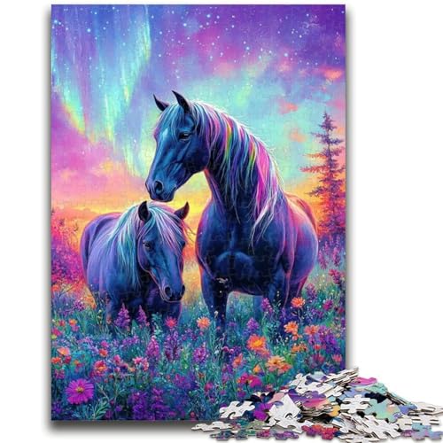 Puzzle für Teenager, 1000 Teile, Pferde unter der Aurora, 1000-teiliges Puzzle, Lernspiele, Heimdekoration, geeignet für die Schreibtischdekoration (38x26cm) von GKJPOXZJ