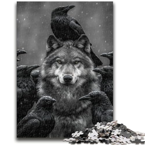 Puzzle für Teenager, 1000 Teile, Schwarz-Weiß-Wolfskrähe, Teenager-Puzzle, pädagogisches Familienspiel, geeignet als Schreibtischdekoration (75x50cm) von GKJPOXZJ